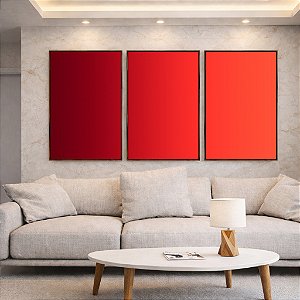 Trio de Quadros Abstrato Degradê Vinho Vermelho Tijolo Canvas Moldura