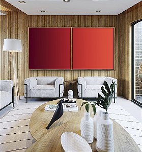Duo de Quadros Quadrados Abstrato Degradê Vinho Vermelho Tijolo Canvas Moldura