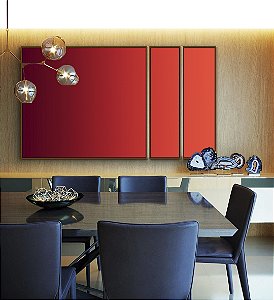 Trio de Quadros Estilizados Abstrato Degradê Vinho Vermelho Tijolo Canvas Moldura