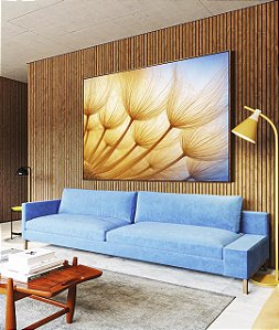 Quadro Horizontal Planta Dente-de-leão Azul Luzes Flor Canvas Moldura
