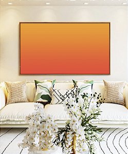 Quadro Horizontal Abstrato Degradê Coral Laranja Tangerina Canvas Moldura