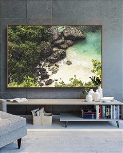 Quadro Horizontal Mar Turquesa em Praia Pedras Floresta Natureza Paisagem Canvas Moldura