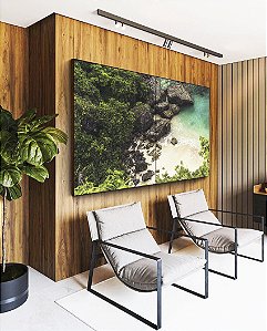 Duo de Quadros Mar Turquesa em Praia Pedras Floresta Natureza Paisagem Canvas Moldura