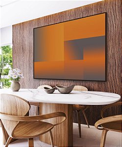 Quadro Horizontal Abstrato Degradê Geométrico Cinza Laranja Canvas Moldura