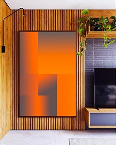 Quadro Vertical Abstrato Degradê Geométrico Cinza Laranja Canvas Moldura
