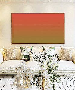 Quadro Horizontal Abstrato Degrade Laranja Verde Oliva Canvas Moldura