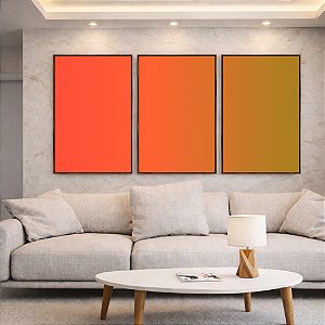 Trio de Quadros Abstrato Degrade Laranja Verde Oliva Canvas Moldura