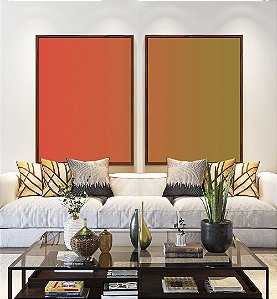 Duo de Quadros Abstrato Degrade Laranja Verde Oliva Canvas Moldura