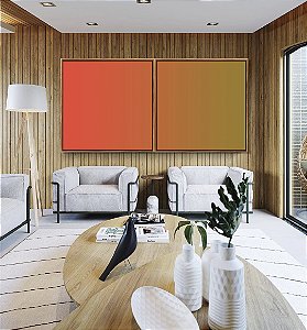 Duo de Quadros Quadrados Abstrato Degrade Laranja Verde Oliva Canvas Moldura
