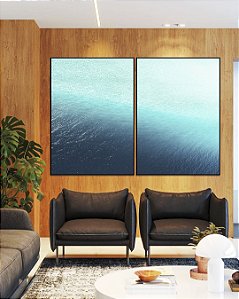 Duo de Quadros Mar Azul Turquesa Cristalino Natureza Canvas Moldura