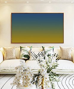 Quadro Horizontal Abstrato Degrade Azul Petróleo Verde Amarelo Canvas Moldura