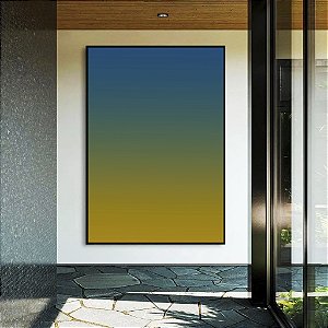 Quadro Vertical Abstrato Degrade Azul Petróleo Verde Amarelo Canvas Moldura