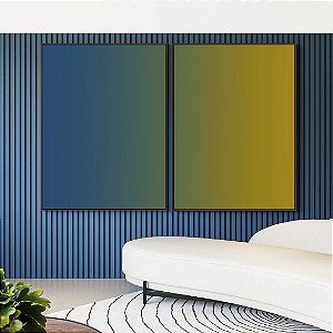 Duo de Quadros Abstrato Degrade Azul Petróleo Verde Amarelo Canvas Moldura