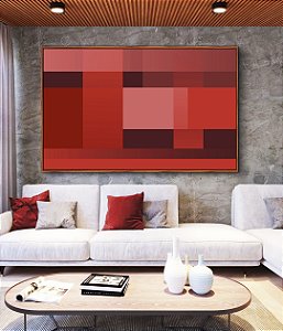 Quadro Horizontal Abstrato Degradê Geométrico Rosa Vermelho Vinho Canvas Moldura