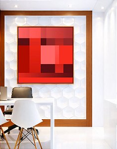 Quadro Quadrado Abstrato Degradê Geométrico Rosa Vermelho Vinho Canvas Moldura