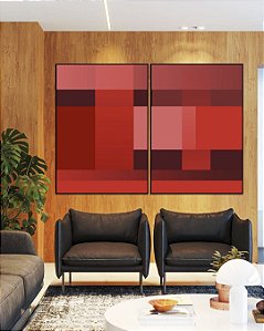 Duo de Quadros Abstrato Degradê Geométrico Rosa Vermelho Vinho Canvas Moldura
