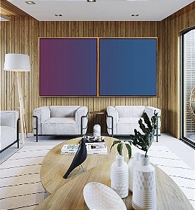 Duo de Quadros Quadrados Abstrato Degradê Roxo Rosa Violeta Azul Marinho Canvas Moldura