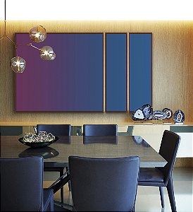Trio de Quadros Estilizados Abstrato Degradê Roxo Rosa Violeta Azul Marinho Canvas Moldura