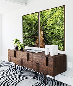 Duo de Quadros Paisagem Árvore Folhas Verdes Floresta Natureza Canvas Moldura