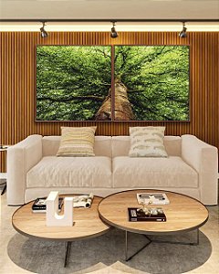 Duo de Quadros Quadrados Paisagem Árvore Folhas Verdes Floresta Natureza Canvas Moldura
