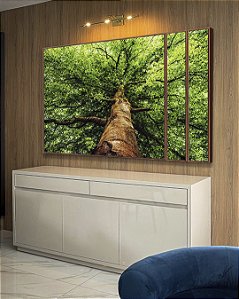 Trio de Quadros Estilizados Paisagem Árvore Folhas Verdes Floresta Natureza Canvas Moldura