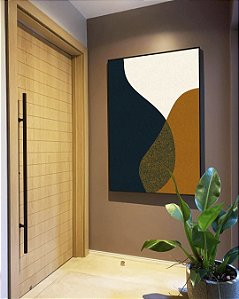 Quadro Vertical Abstrato Minimalista Azul Amarelo Dourado Canvas Moldura