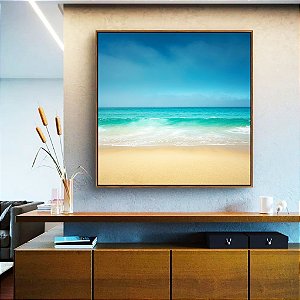 Quadro Quadrado Praia Mar Azul Turquesa Areia Clara Paisagem Natureza Canvas Moldura