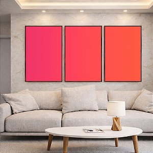 Trio de Quadros Abstrato Degradê Rosa Produndo Laranja Canvas Moldura