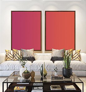 Duo de Quadros Abstrato Degradê Rosa Produndo Laranja Canvas Moldura