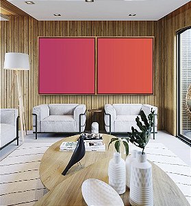 Duo de Quadros Quadrados Abstrato Degradê Rosa Produndo Laranja Canvas Moldura