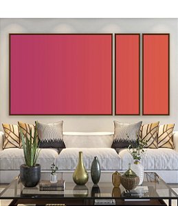 Trio de Quadros Estilizados Abstrato Degradê Rosa Produndo Laranja Canvas Moldura