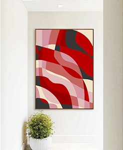 Quadro Vertical Abstrato Mosaico Rosa Vermelho Carmim Canvas Moldura