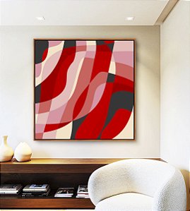 Quadro Quadrado Abstrato Mosaico Rosa Vermelho Carmim Canvas Moldura