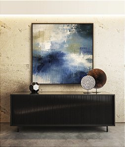 Quadro Quadrado Abstrato Azul Verde Pistache Cinza Concreto Textura Canvas Moldura