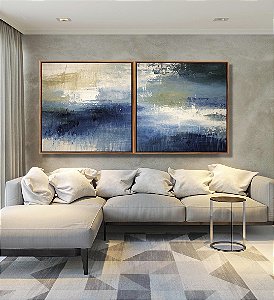 Duo de Quadros Quadrados Abstrato Azul Verde Pistache Cinza Concreto Textura Canvas Moldura