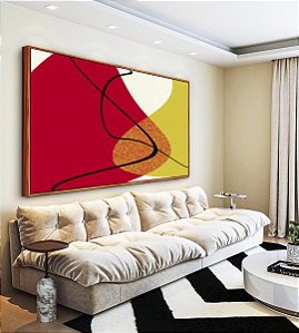 Quadro Abstrato Minimalista Laranja Tangerina Verde Limão Canvas Moldura
