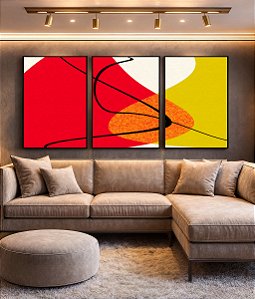 Trio de Quadros Abstrato Minimalista Laranja Tangerina Verde Limão Canvas Moldura