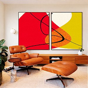 Duo de Quadros Abstrato Minimalista Laranja Tangerina Verde Limão Canvas Moldura