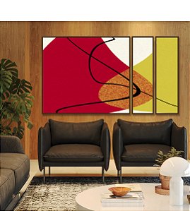 Trio de Quadros Estilizados Abstrato Minimalista Laranja Tangerina Verde Limão Canvas Moldura