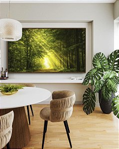 Quadro Horizontal Luzes do Sol em Caminho Floresta Árvores Paisagem Natureza Canvas Moldura