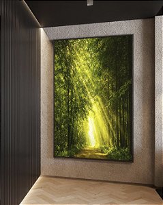 Quadro Vertical Luzes do Sol em Caminho Floresta Árvores Paisagem Natureza Canvas Moldura
