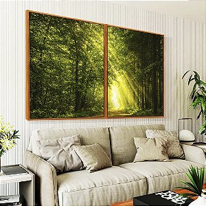Duo de Quadros Luzes do Sol em Caminho Floresta Árvores Paisagem Natureza Canvas Moldura