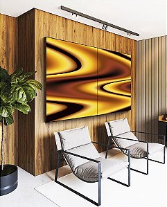 Duo de Quadros Amarelo Marrom Arte Fluida Pouring Canvas Moldura
