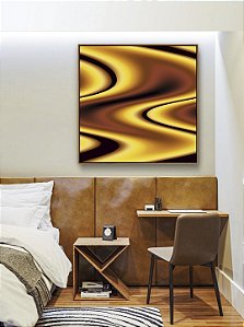 Quadro Quadrado Amarelo Marrom Arte Fluida Pouring Canvas Moldura