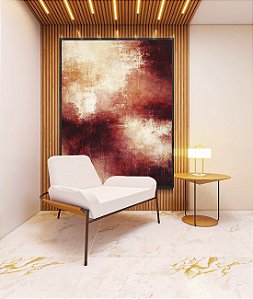 Quadro Vertical Abstrato Coral Vermelho Borbô Efeito Concreto Canvas Moldura