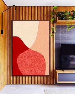 Quadro Vertical Abstrato Minimalista Rosa Salmão Vermelho Borbô Canvas Moldura