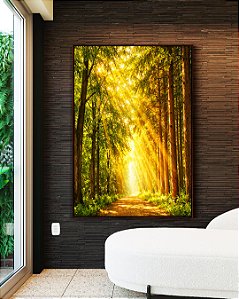 Quadro Vertical Caminho Iluminado na Floresta Natureza Luz do Sol Canvas Moldura