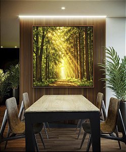Quadro Quadrado Caminho Iluminado na Floresta Natureza Luz do Sol Canvas Moldura