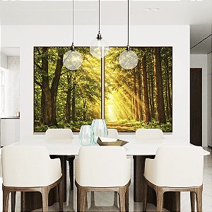 Duo de Quadros Caminho Iluminado na Floresta Natureza Luz do Sol Canvas Moldura
