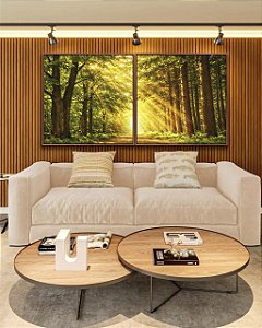 Duo de Quadros Quadrados Caminho Iluminado na Floresta Natureza Luz do Sol Canvas Moldura